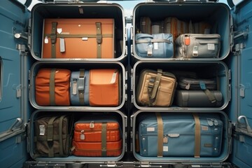 Obraz premium Suitcases neatly arranged inside a truck. Perfect for travel or moving-related designs.