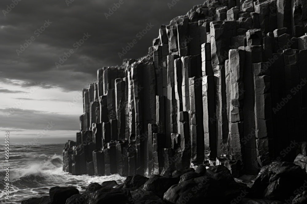Aufkleber a black and white photo showcasing a unique rock formation. this image can be used to add a touch of