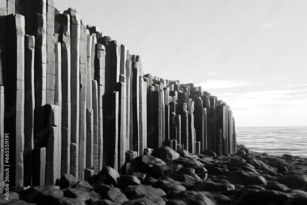 Poster a black and white photo showcasing a textured rock wall. this versatile image can be used for variou
