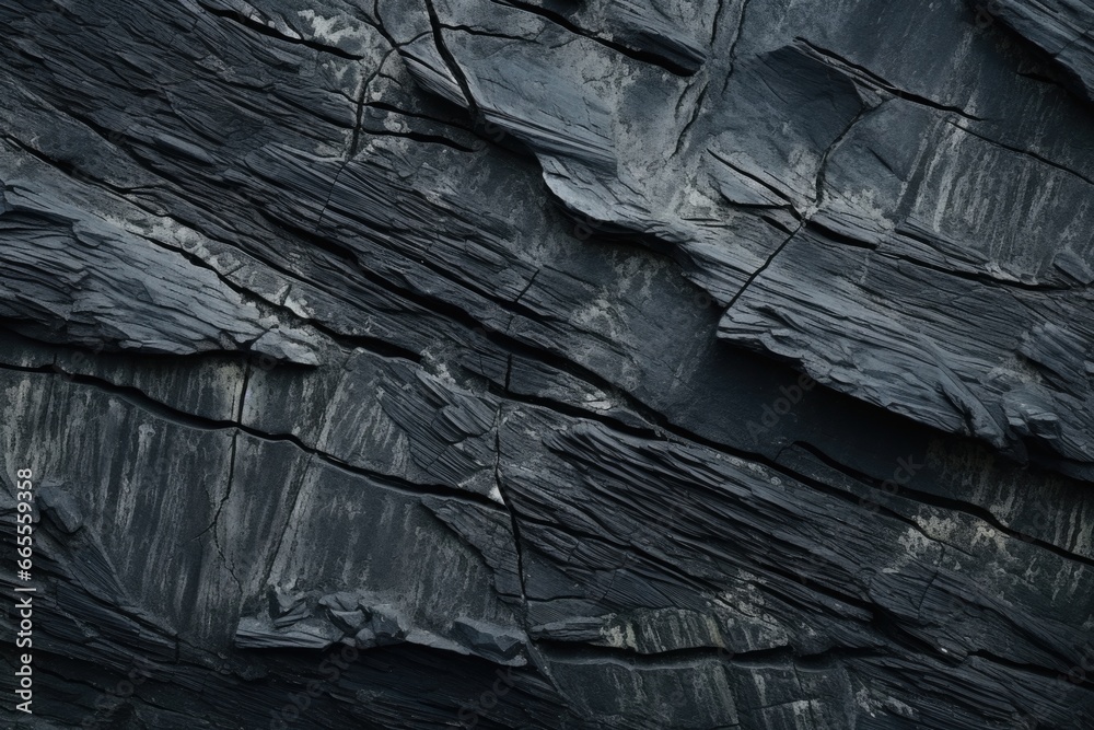 Poster a detailed view of a black rock wall. this image can be used to depict strength, durability, or as a