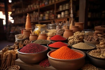A collection of different kinds of spices presented in a variety of bowls. This image can be used to enhance food-related content or to create a visually appealing cooking or recipe presentation