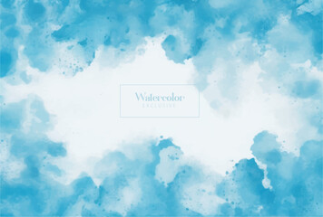 Blue watercolor vector background. Abstract hand paint square stain backdrop
