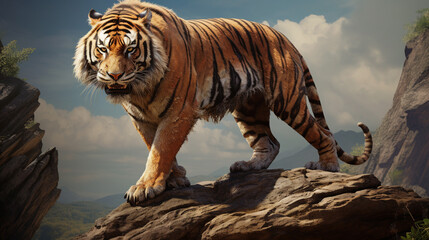 tiger in the wild,tiger on the rock, generate AI