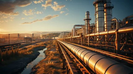 Fotobehang Pipeline gas and oil at sunset. © andranik123