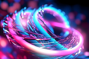futuristic background neon spirals on dark, pink blue purple