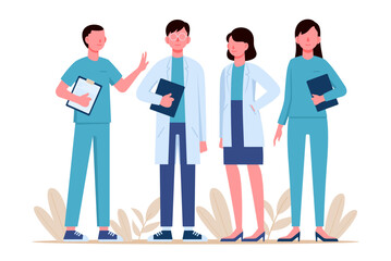Vector of a medical staff, group of confident doctors and nurses, Medical team concept used for donor day poster, hospital website, magazine vector illustration