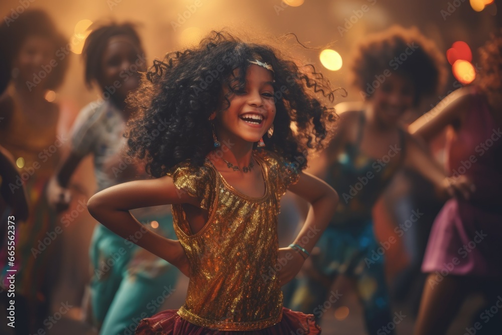 Poster Young Girl Dancing in Gold Dress