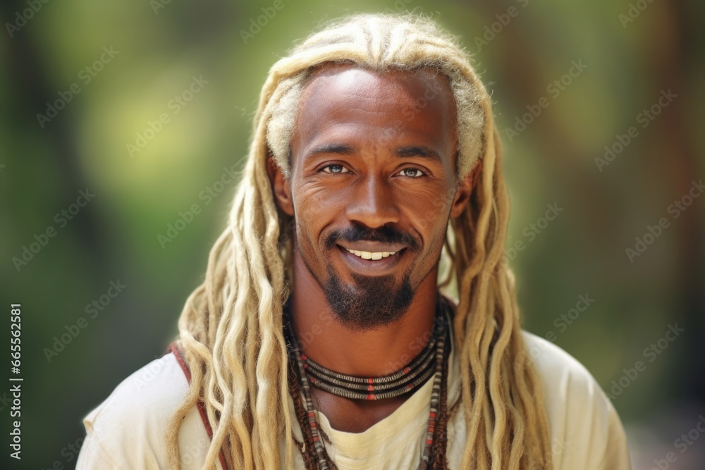 Poster smiling man with dreadlocks