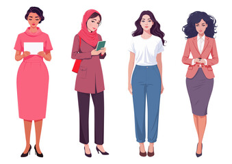 Obraz premium Diverse set of business woman standing in flat design
