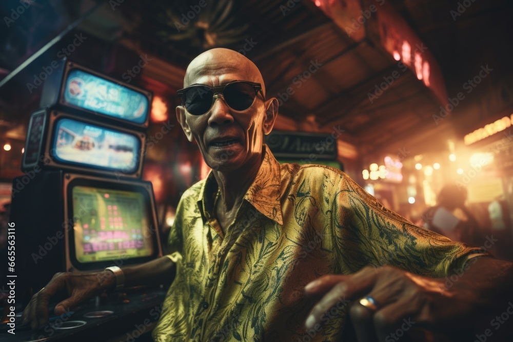 Poster man playing video game