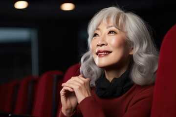 Woman Sitting in Red Chair in Movie Theater