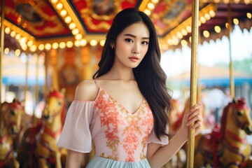 Woman Standing Next to Carousel