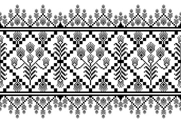 black and white pixel art seamless pattern