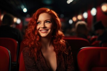 Woman with Red Hair in Movie Theater