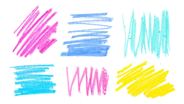 Set photo grunge hand draw, scribble colorful hatching, palette wax pastel, crayon isolated on white, clipping path
