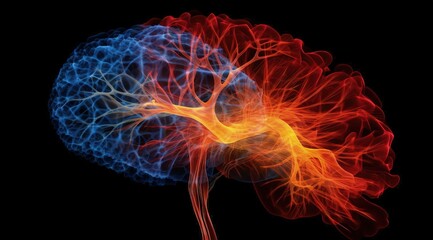 Close up of human brain showing neurons firing and neural extensions, limbic system Mammillary pituitary gland, amygdala thalamus, cingulate gyrus, corpus callosum, hypothalamus.