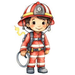 Watercolor Cute Firefighter Clipart Illustration