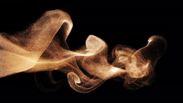 Loop of particles floating with swirling motion against a black background.
