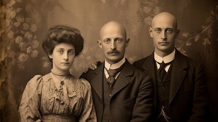 Sepia-Toned Vintage Family Portrait with Blurred Faces