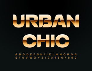 Vector premium sign Urban Chic. Gold stylish Font. Luxury Alphabet Letters and Numbers