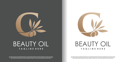 Olive logo design vector with initial letter c and modern concept Premium Vector - obrazy, fototapety, plakaty