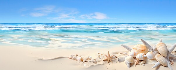 Sunny summer escapes. Relaxing by tropical seashore. Beachside paradise. Tranquil vacation destination. Ocean serenity. Coastal landscape for relaxation