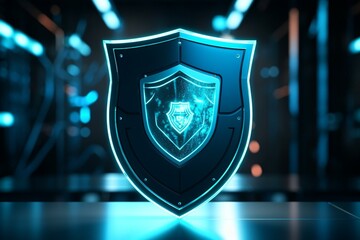 An image of a futuristic shield sign representing data security. Generative AI