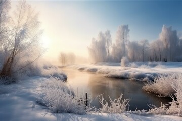 Obraz na płótnie Canvas Scenic winter landscape. Generative AI