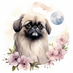 Pekingese dog watercolor generative ai