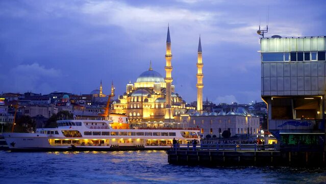 Eminönü, Karakoy Center, Istanbul Turkey - September 10, 2023 : Istanbul Ferryboat and Galata, Eminönü - Karaköy Ferryboat Docks, Istanbul Turkey (Turkiye)