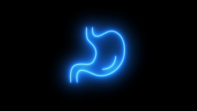 Stomach human organ neon style icon. Stomach Neon Sign. Illustration of Medical Human Health Objects.