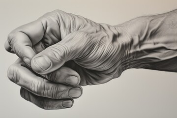Hands of a man and a woman on a gray background. image of a hand skillfully drawing on a paper press, AI Generated