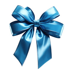 Blue bow with blue ribbon isolated on transparent background. generative ai