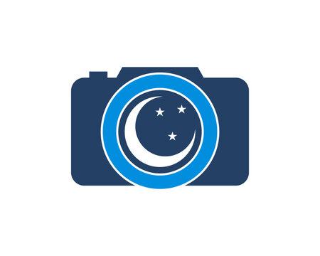 Camera with crescent moon inside vector