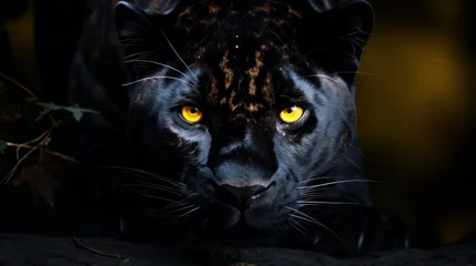 Zelfklevend Fotobehang Black panther face on dark background. © Zahid