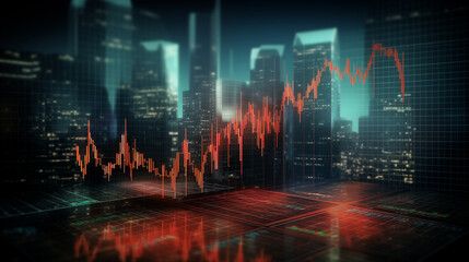 Fototapeta na wymiar Stock market crash background design. Financial data analyze. Red bar graph diagrams.