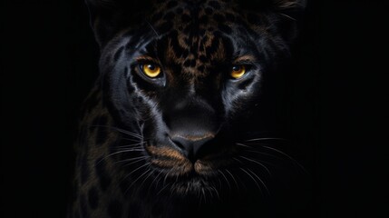 Black panther face on dark background.