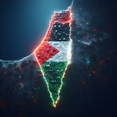 3d render of palestine map with flag inside with flowers and light around,  - obrazy, fototapety, plakaty