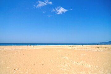Fototapeta na wymiar gorgeous beach in Tarifa at a beautiful summer day, Playa de los Lances, Playa Santa Catalina, Andalusia, province of Cádiz, Spain