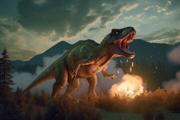 Shouting tyrannosaurus rex animal. Furious Jurassic ancient big reptile creature. Generate ai
