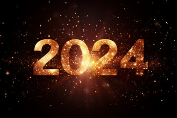 Happy New Year Celebration 2024 Sparkles Banner,Ai generative