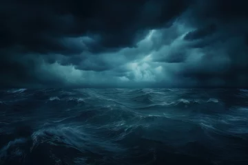 Foto op Canvas  horror black blue sky, sea haunted cloud, scary ocean, depression background, mystery gloomy dark theme, blur texture,ai generative © tope007
