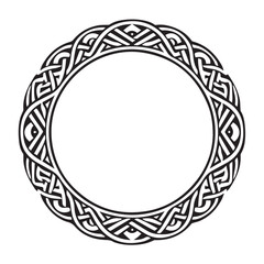 Round Celtic frame. Black pattern, isolated vector on white background. Border