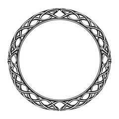 Round Celtic frame. Black pattern, isolated vector on white background. Border