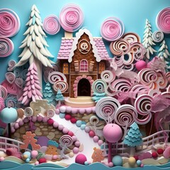 3d quilled paper art CHRISTMAS GINGERBREAD VILLAGE, candyland scene