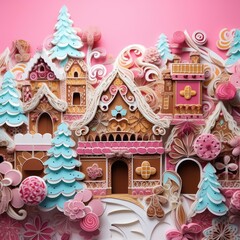 3d quilled paper art CHRISTMAS GINGERBREAD VILLAGE, candyland scene