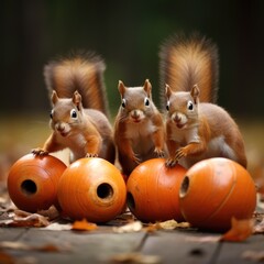 "Autumn Playtime: Squirrels Unleash Their Bowling Skills on Pumpkins" Ai generated.