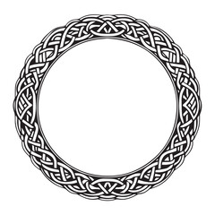 Round Celtic frame. Black pattern, isolated vector on white background. Border