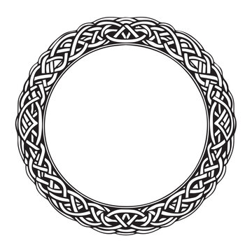 Round Celtic frame. Black pattern, isolated vector on white background. Border