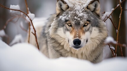 Fototapeta premium Snow-Silenced Stalker: Wolf in Winter Wilderness 